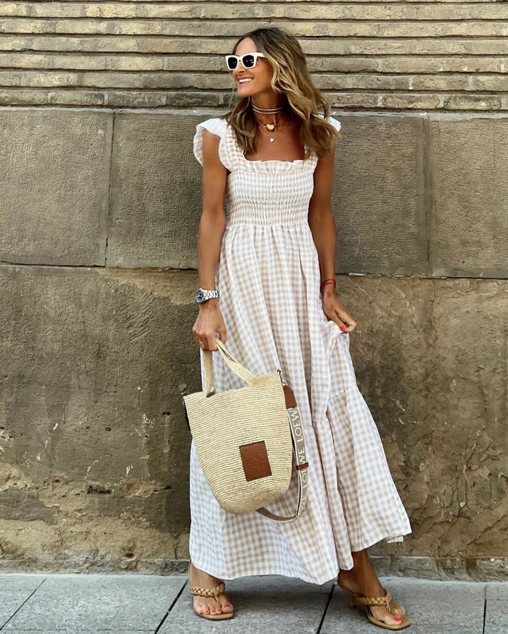 NANCY™ - Chic Retro Plaid Smocked Dress
