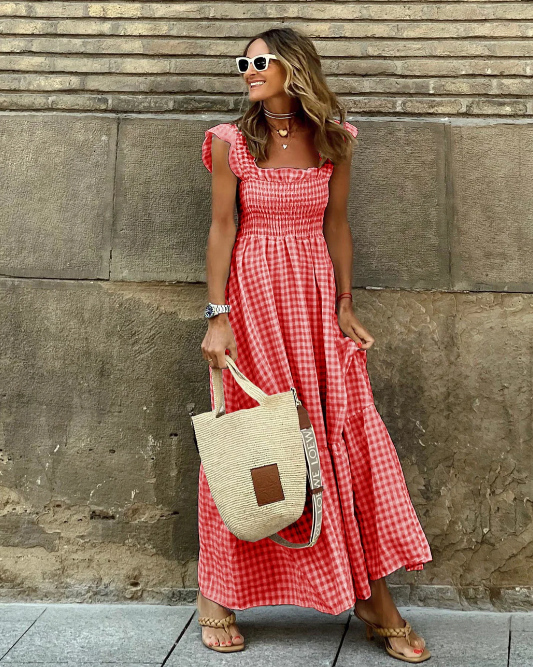 NANCY™ - Chic Retro Plaid Smocked Dress